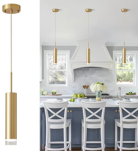 KCO Iluminación LED de oro mini lámpara colgante moderna cocina isla suspension luminaire cilindro pequeño colgante iluminación para dormitorio, comedor (dorado)