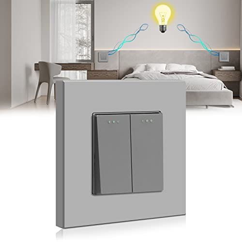 BSEED Interrupteur Va Et Vient 2 Gang 2 Voie,Interrupteur Mural Encastrable Moderne Gris,10A Interrupteur à Bascule avec Panneau en Plastique,Interrupteur d'Éclairage pour la Salle de Bains