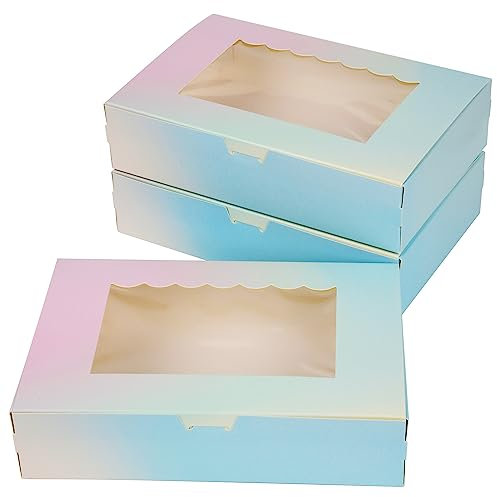 AWCIGG 20 Stück Gebäckkarton mit Sichtfenster 21,5x14x5,1 cm Farbverlauf Tortenschachtel Cookies Cupcakes Muffin Süßigkeiten Kuchen Weihnachten Geschenk Box