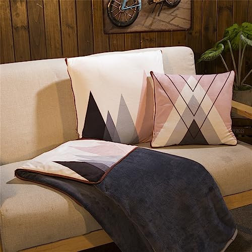 Surwin Couverture en Flanelle et Oreiller 2 en 1, Plaids Couverture de Voyage Super Doux et Chaud, Convertible en Coussin Réversible, Adapté aux Voitures, Bureaux, Avions (150x200cm,Gris Rose)