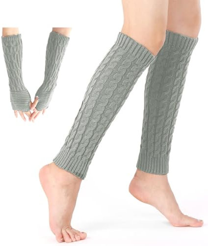 Rayson Socken Und Ärmelset Damen Frauen Winter Crochet Stricken Und Lange Armstulpen Gestrickte Winter Warme Halbfinger Lange Gestrickt Beinwärmer Legwarmers Und Handwärmer Manschetten,Hellgrau