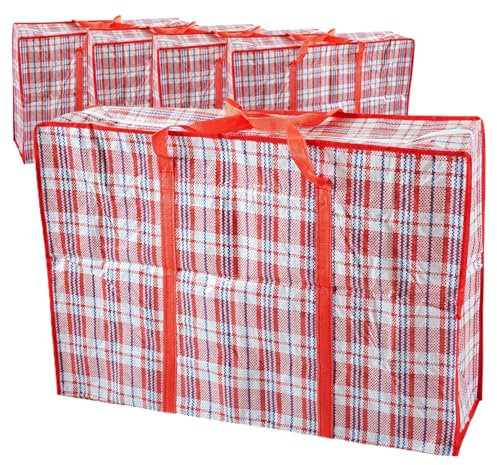 Borsa per la biancheria con cerniera, XXL, resistente, riutilizzabile, in nylon resistente, grandi scatole per riporre vestiti e guardaroba, zaino impermeabile (4 sacchetti di colore rosso)