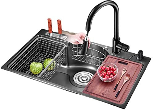 Fregadero Cocina Fregadero Fregadero de 78 * 48 cm Fregadero de Cocina de un Solo baño Fregadero de Acero Inoxidable Fregadero Grande multifunción bajo Encimera