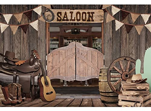 SDOTPMT 7x5ft Tissu Polyester Wild Western Salon Fond Cow - Boy thème Vieille Yoga délabré Fond Antique Homme fête d'anniversaire décoration Adulte Portrait Photo Prop