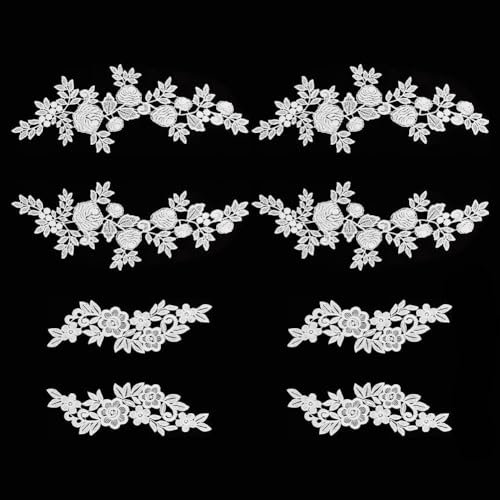 WEBEEDY 8 Stück Weiße Blumen-Aufnäher Kleiderapplikationen Zum Aufnähen Stickerei-Applikationen Verzierungen Stickerei Spitze Blumen Patches Dekoration Für DIY-Hochzeitskleider, Kostüme