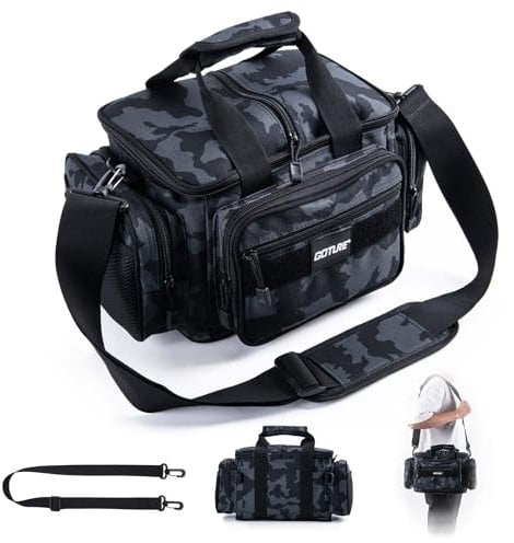 Goture Angelausrüstungstasche, weiche Seite, wasserabweisend, Umhängetasche, Angeltasche, Hüfttasche, Angelausrüstungstasche, Salzwasser, Süßwasser, zur Aufbewahrung von 3 3602 Angelboxen E