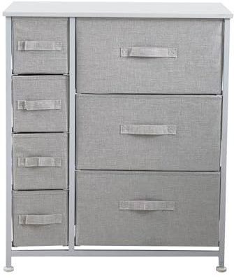 SVITA ARI Schubladenschrank Ordnungssystem Regal Metall Aufbwahrung mit Stoff-Boxen Metall-Regal Weiß/Hellgrau