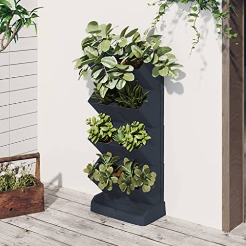 4-TLG. Vertikales Pflanzgefäße-Set, Blumentopf Gross Hochbeet Mit Deckel Blumentopf Hoch Korb Klein Geeignet für Innen Entrance Area Draußen Garten Anthrazit Polypropylen