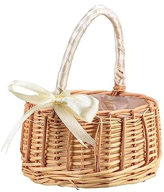 Panier de fille de fleur petit panier en osier avec poignée Boho rustique rotin fille de fleur paniers pour mariages noeud panier de mariage décoratif pour fille de fleur