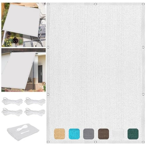 Sonnensegel mit Ösen 1.5 x 2 m Atmungsaktiv Sonnendach Markise Wasser Luftdurchlässig mit Ösen Befestigungs Kit für Carport Pflanze Pergola Zaun Außen, Weiß
