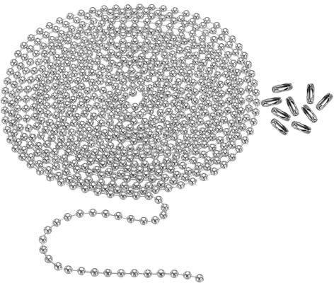 PATIKIL 120 Inch 304 Stainless Steel Ball Chain, 2.4mm Ball Chain Bead with 18 Pcs Matching Connector Clasp for Necklace Hanging, Tag Rings, DIY Crafts, Silver Tone