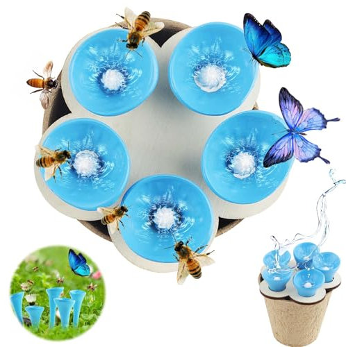 MOKIDO 5 x Bee Insect Drinking Cups, Colourful Bee Insect Drinking Cup, Bee Cup, Thirsty Pollinators Need Drinking Water, Bees Need Safe Drinking Places (Blue)