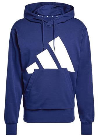 adidas Uomo Essentials Big Logo French Terry Hoodie, Dark Blue/White, M