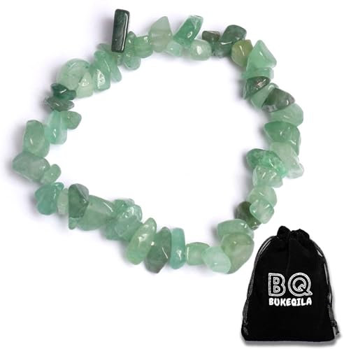 BUKEQILA Natürlicher Rock Crystal Gemstone Armband - Echte Steine Yoga Stein Handgelenk Kristall Kette für Damen, Perlen Schmuck Geschenke für Mädchen Frauen (Grüner Kristall)