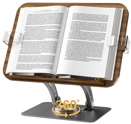 KVRG Buchständer zum Lesen, verstellbarer Buchhalter mit 360° drehbarem Sockel, faltbarer Kochbuchständer, Rezeptbuch für Noten, Laptop, Rezept, Lehrbuch, Buchhalter-Schwarz