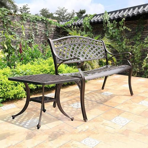 CAFIEDR Outdoor-GThe-Bank, 40-Zoll-Terrassen-GThe-Bank-Outdoor-Metall-Doppelsitz, Gestell aus gegossenem Aluminium, Parkstuhl in Rose-Antik-Finish, dekorative Bronze-Deckmöbel