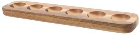 CAXUSD Wooden Egg Tray Single Row 6-grid Egg Holder Natural Acacia Wood for Kitchen Countertop Anti-crack Desktop Organizer