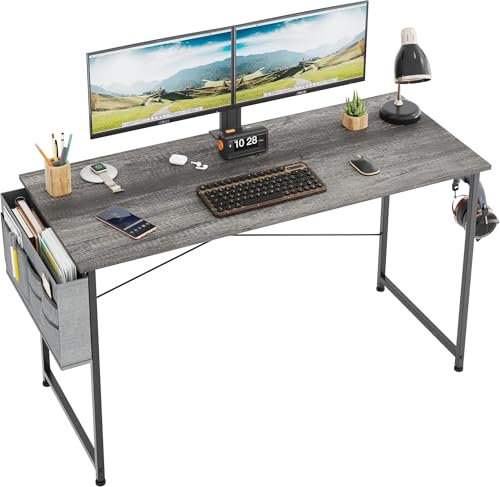 CAIYUN Modern Home Office Desk, 120 x 48 cm, Grey Oak with Storage Bag