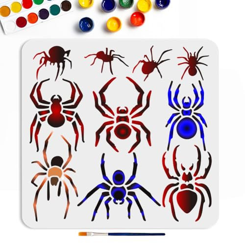 MAYJOYDIY Crawling Spider Malvorlage, 30 x 30 cm, wiederverwendbar, Spinne, Insekten, Käfer, Schablone, verschiedene Größen, Spinnenmuster, PET, ausgehöhlt, Zeichnung für Malerei, Wand, Heimdekoration