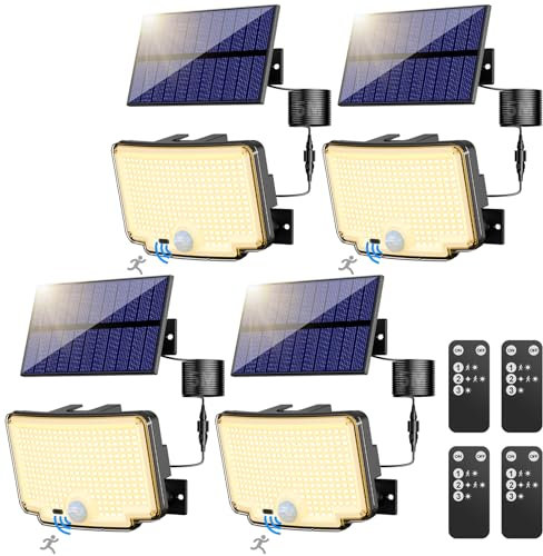 nipify 4 Stück Solarlampen für Außen mit Bewegungsmelder, 310LED 3 Modi Solarleuchte Aussen 270° Weitwinkelbeleuchtung, IP65 Wasserdichte Solar Aussenleuchte Wandleuchte Warmweiß