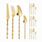 Imitation Bamboo Knot Handle Design Kitchen Stainless Steel Silverware Tableware Flatware Cutlery Set Steak Knife Fork Spoon Teaspoon (Gold,16 pieces)