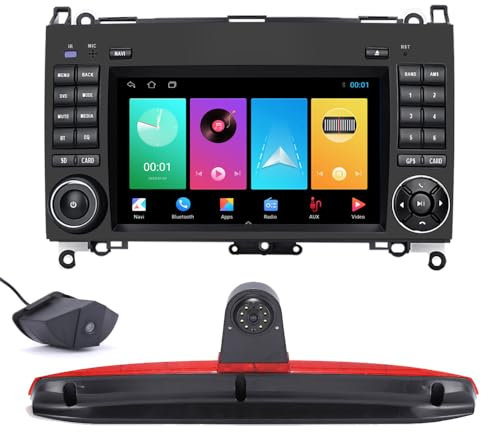 HD GPS Navi Touchscreen Autoradio Navigation Bildschirme Monitore mit CarPlay & Android+Auto-Frontkamera+Rückfahrkamera kompatibel mit Mercedes-Benz Sprinter B906 W639 W447/V W Crafter (G7239+7244)
