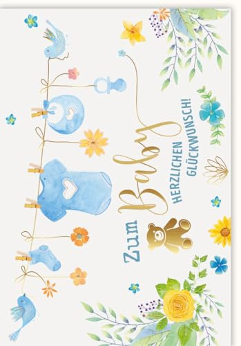 Gutsch Verlag Geburtskarte Junge - Premium Glückwunsch zur Geburt mit Tiermotiv, Blau Babyshower Karte für Neugeborene Jungen - mit Umschlag