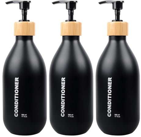 3 Pack Shampoo and Conditioner Dispenser, Refillable 500ml 17 fl.oz Shower Soap Dispenser Bottles with Pump for Hotel Home Bathroom Kitchen Travel Body Wash, Lotion, Black