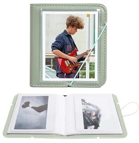 Rieibi Fotoalbum für Fujifilm Instax Wide210/Wide300/Wide400, Album für Polaroid, 8,6 x 10,9 cm, 28 Taschen, PU-Leder, Grün, 13 x 12 x 2 cm