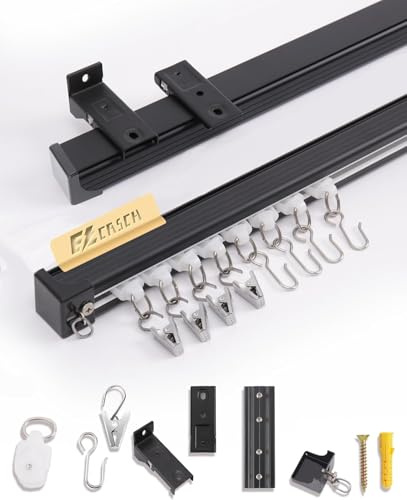 Ezcasch Ceiling Curtain Track 6m, Aluminum Curtain Rail for Room Divider | Rail x6, Aluminum Heavy-Duty Curtain Tracks, Wall/Ceiling Mount, Silent Rail Tracks, with Fittings for Room Divider/Windows