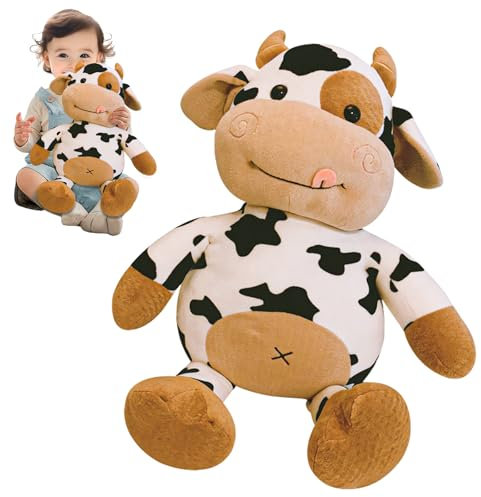 JWTRSVTY 35 CM Cartoon Kuh Stofftier Kuscheltier, Niedliches Plüschkuh-Spielzeug, Kalb Puppe Kuscheltier, Gelb Braun PlüschKuh, Kuh Flauschiges Stofftier, für Jungen Mädchen Kinder Geburtstag Geschenk