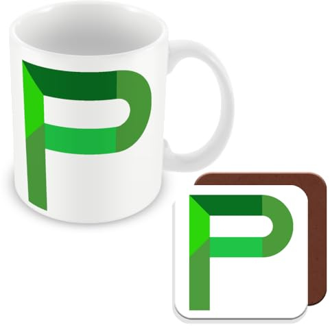 MUGGZ - Alphabet Initial Letter P - Mug & Coaster Giftset with Monogram - Each Letter A Unique Individual Design