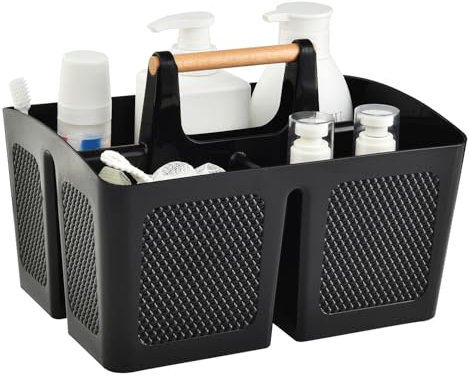 ALINK Panier de douche portable avec compartiments, en plastique divisé, organisateur de rangement avec poignée pour salle de bain, université, dortoir, essentiels, noir