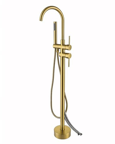 ANWEALTH Miscelatore per Vasca da Bagno a Cascata con Doccetta in Ottone con Montaggio A Pavimento Oro