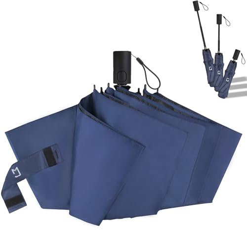 Jexmigo Large Umbrella Windproof Strong – Compact Umbrella with Auto Open Close, Wind Resistant&Lightweight&Strong Folding Umbrella for Sun & Rain, UV Protection for Men & Women (Navy Blue)