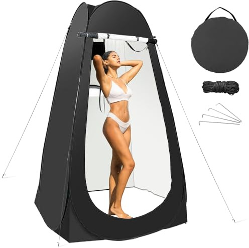 Taeku Pop-Up Toilettenzelt, Großer Sichtschutz Umkleideraum, Tragbarer Sonnenschutz Überdachungs Regenschutz für Außendusche, Toilette und Umkleideraum (Schwarz)