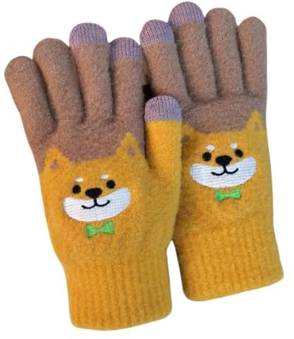 YISENJEE Damen Winter Warme Handschuhe Damen Winterhandschuhe Mit Cartoon-Welpenmuster, Plüsch, Dick, Touchscreen