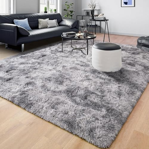 CHENMIAO Teppich Wohnzimmer 150 x 320 cm Flauschig Weich Deko Rechteckig Shaggy Teppich Schlafzimmer Anti-Rutsch-Rückseite für Schlafzimmer, Hellgrau