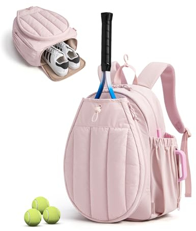 BAGSMART Tennis Gym Bag for Women, Tennis Backpack Holds 2 Rackets with Shoe Compartment, 15.6 Laptop Gym Backpacks for Court, Off-work, Everyday & Overnight Weekend, Tennis Backpack/Candy Pink