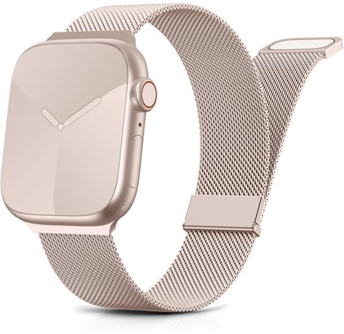 Yoohoo Milanese Loop for Apple Watch Straps 38mm 40mm 41mm 42mm 44mm 45mm 46mm 49mm Women Men,Strong Magnetic Clasp Adjustable Metal Band for iWatch Series 11 10 9 8 7 6 5 4 3 2 1 Ultra SE,Pink Gold