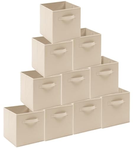 BonChoice Foldable Storage Cubes Boxes with Handle for Home Organization, Fabric Wardrobe Storage Box Organizer Basket Bins for Clothes Toys Towels, Collapsible&Durable (10, Beige, 33x38x33cm)