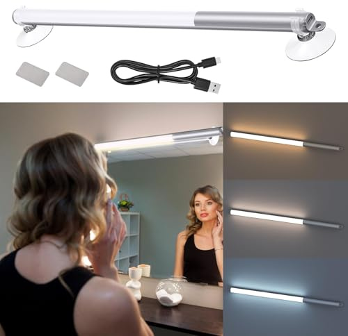GBKDQQ LED Schminklicht, Aktualisierte Dimmbar Schminklampe, Tragbare Schminkleuchte, 35cm Spiegelleuchte mit 10 Dimme, Spiegellampe für Badezimmer, Reisen und Schminktisch