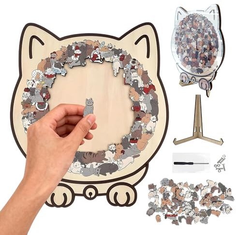 Wooden Cat Jigsaw Puzzles for Adults, 135-Piece Morandi-Colored Cat Shaped Wooden Puzzle with Accessories, Unique Cute Animal Puzzle for Home Decor, Ideal Christmas or Birthday Gift for Cats Lovers