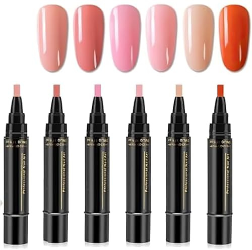 6pcs Nail Polish Pens, 3 in 1 Nail Varnish Pens, Nail Varnish Pens for Real Nails, One Step Diy Non UV Gel Nails Polish Crafts Pen, Beauty Gifts for Girls & Ladies (B)