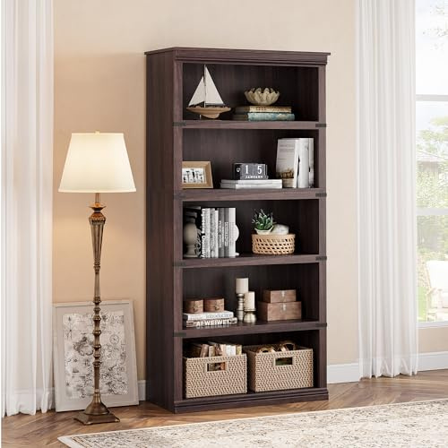 5-stöckiges Bücherregal, Hohes Vintage Standregal, Freistehendes Bücherregal mit Offenen Fächern für Zuhause, Büro, Wohnzimmer und Schlafzimmer, Industrie-Design, 80 x 33 x 172cm, Kirschholzfarbe