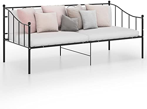 THOYTOUI Schlafsofa Bettgestell Schwarz - Robustes Metallgestell mit Seitengeländer für Gästezimmer & Mehrzweckräume