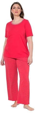 Ulla Popken Damen große Größen Übergrößen Plus Size Pyjama, Punkte, Rundhalsausschnitt, Halbarm fuchsiarot 62+ 821244520-62+
