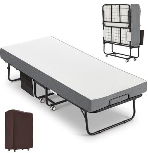 DSNAPE Klappbett 191x79cm, Gästebett Klappbar mit Matratze ca.13cm Dicker | Faltbares Reisebett mit Rollen, Robuster Metallrahmen Belastbar bis 204 kg