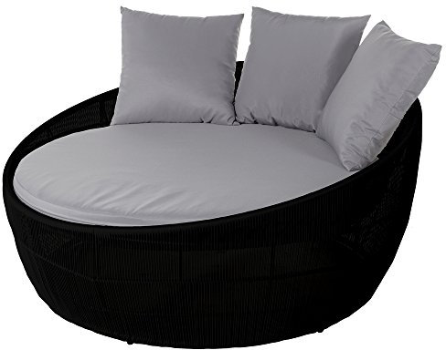 LOLAhome Rundes Rattan-Sofa, schwarz, für Garten und Außenbereich