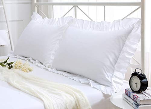 Meaning4 Weiße Rüschen-Kissenbezüge, Baumwolle, 50X75CM,2 Stück